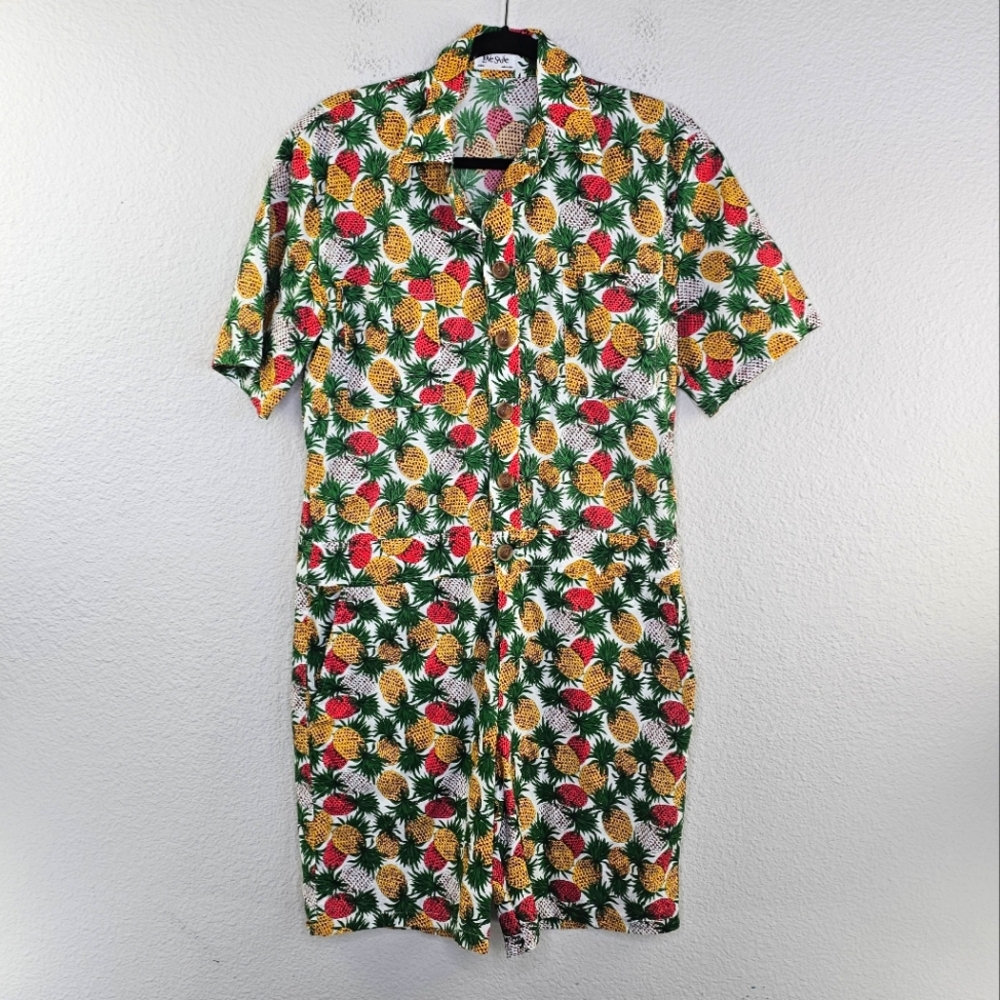 Love Sadie Pineapples Galore Butto Up Unisex Shorts Romper Medium